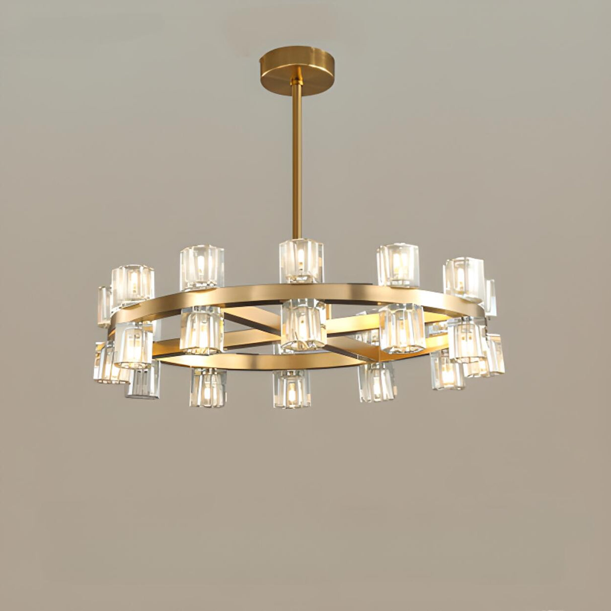 Luxury Ring Gold Finish Crystal Chandelier Image - 10