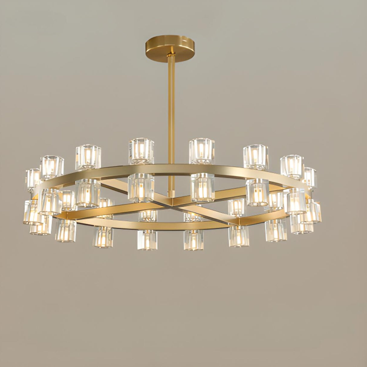 Luxury Ring Gold Finish Crystal Chandelier Image - 8