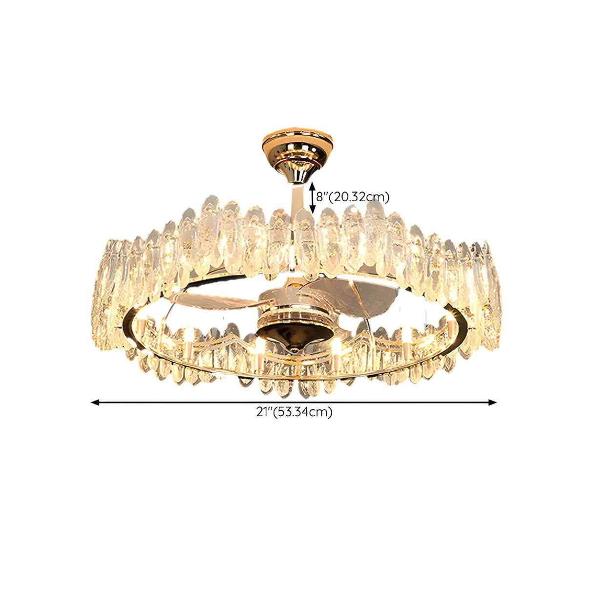 Luxury Ring Retractable Blade Crystal Ceiling Fan Light 