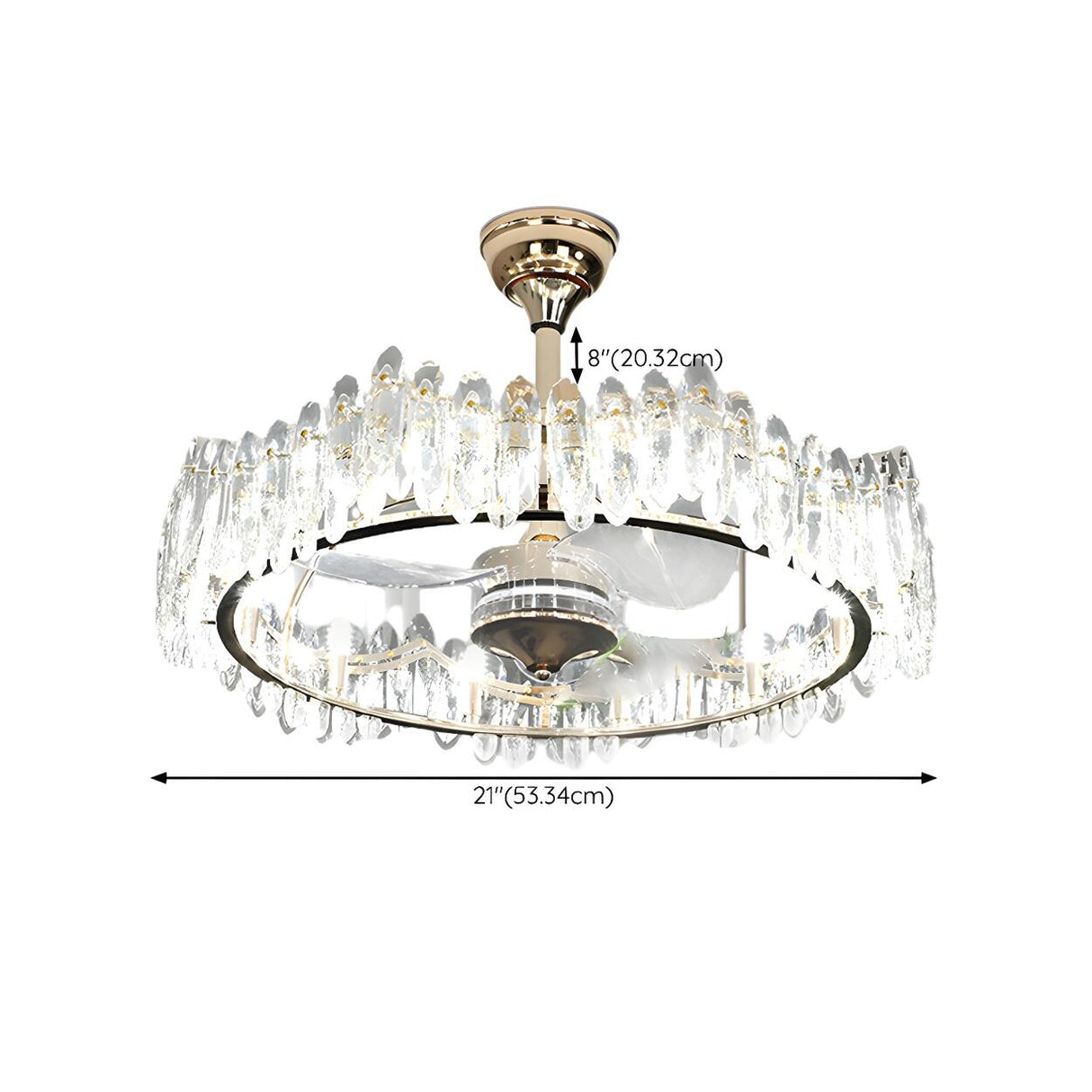 Luxury Ring Retractable Blade Crystal Ceiling Fan Light Image - 12