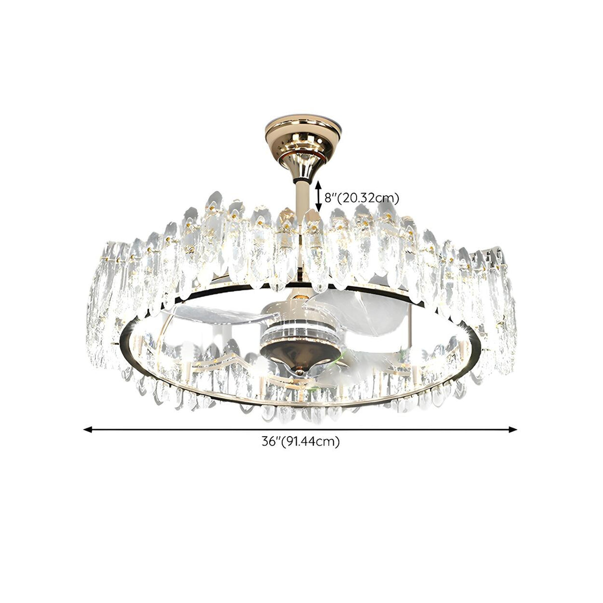 Luxury Ring Retractable Blade Crystal Ceiling Fan Light Image - 18