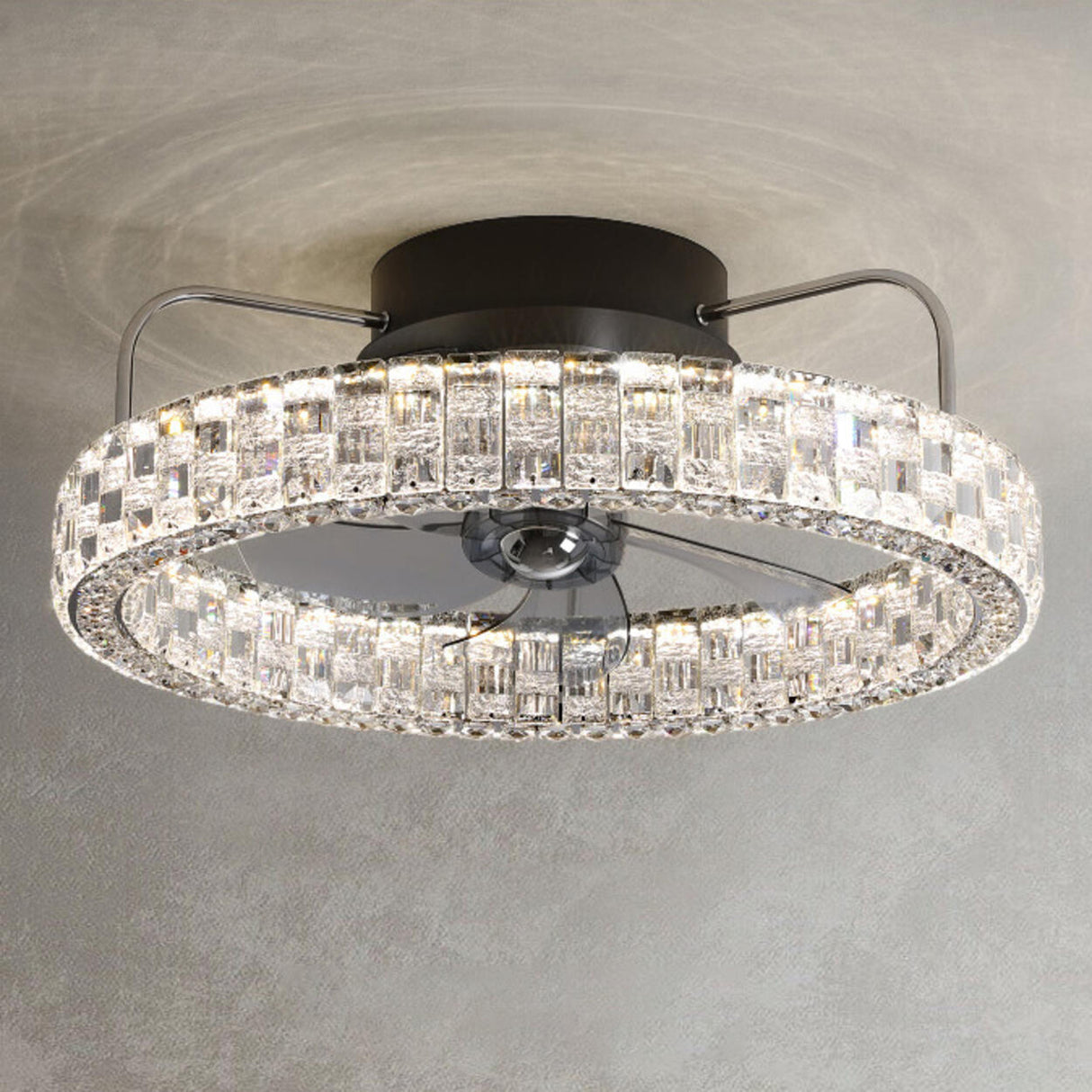 Luxury Round Crystal 5 Blade Ceiling Fan with Light Image - 1