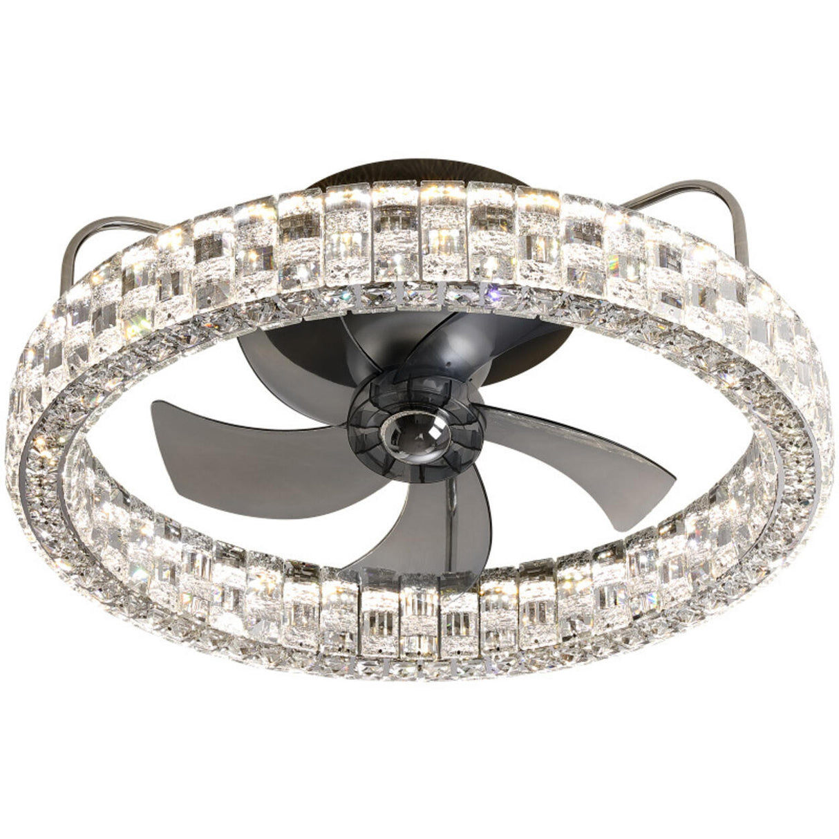 Luxury Round Crystal 5 Blade Ceiling Fan with Light Image - 5