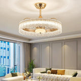 Luxury Round Crystal Living Room Ceiling Fan with Light Image - 4