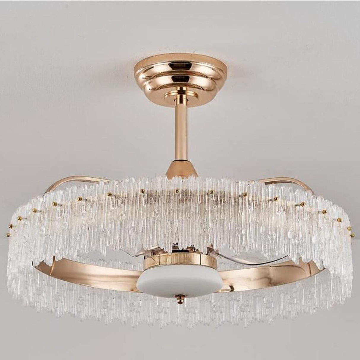 Luxury Round Crystal Living Room Ceiling Fan with Light Image - 7