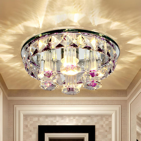 Luxury Round Crystal Purple Prism LED Flush Mount Light Image - 1