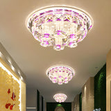 Luxury Round Crystal Purple Prism LED Flush Mount Light Image - 2