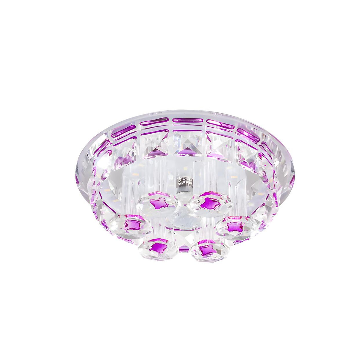 Luxury Round Crystal Purple Prism LED Flush Mount Light Image - 3