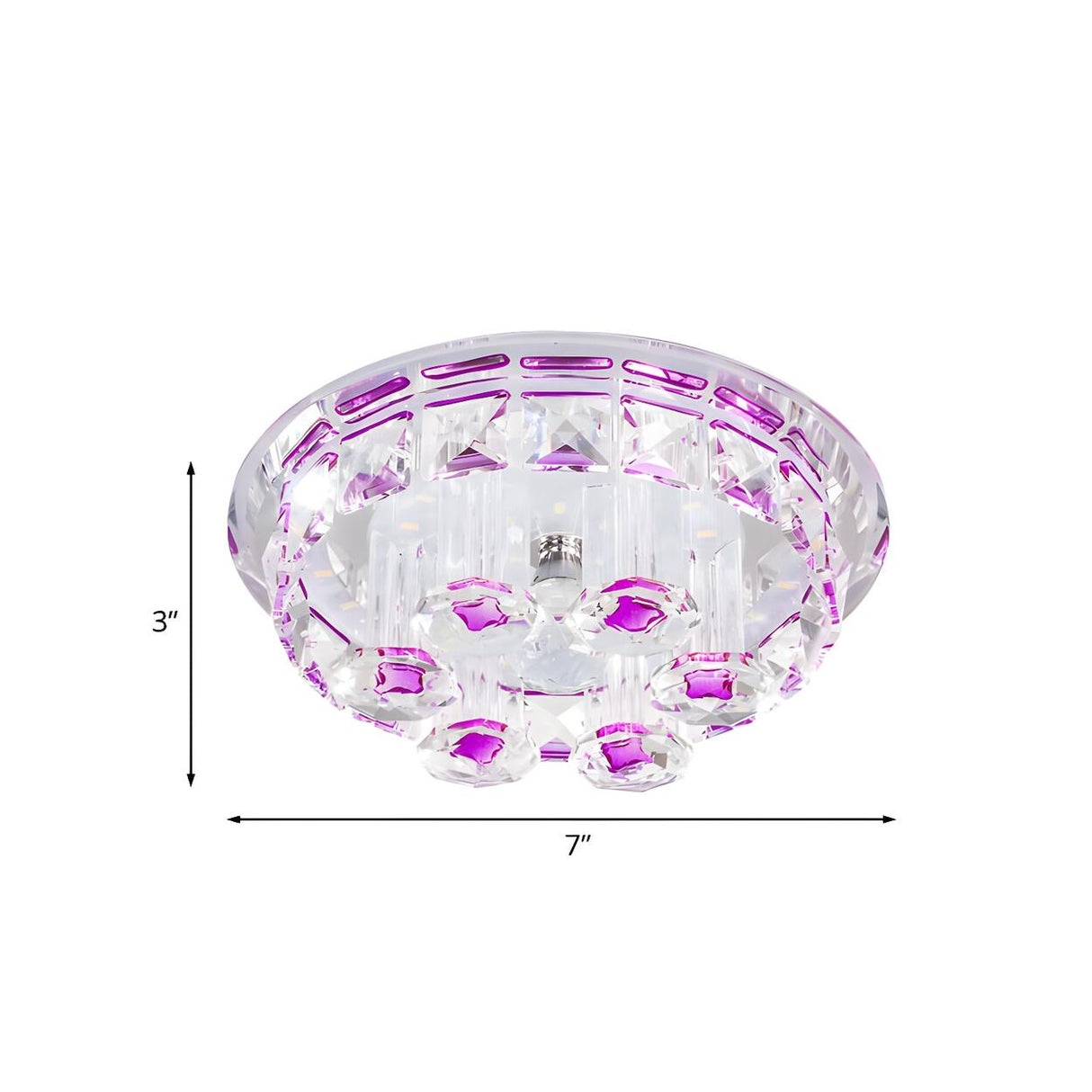 Luxury Round Crystal Purple Prism LED Flush Mount Light Image - 4