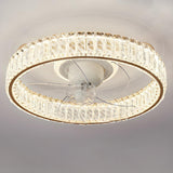 Luxury Round Crystal Trim Flush Ceiling Fan with Light Image - 12