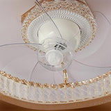 Luxury Round Crystal Trim Flush Ceiling Fan with Light Image - 7