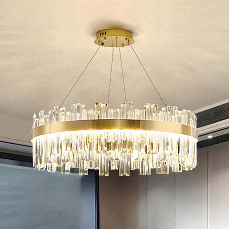 Luxury Round Gold Crystal Drum LIving Room Pendant Light Image - 2