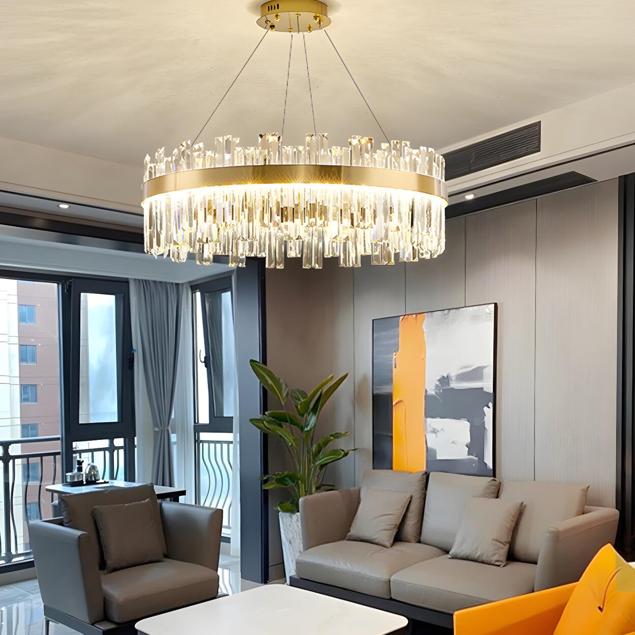 Luxury Round Gold Crystal Drum LIving Room Pendant Light Image - 6