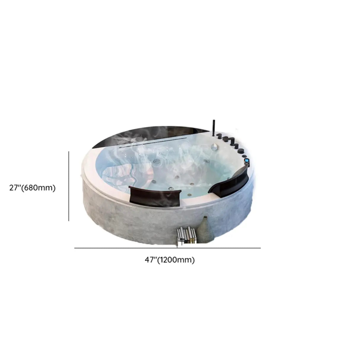 Luxury Round Heated Drop-In White Acrylic Bathtub Image - 16