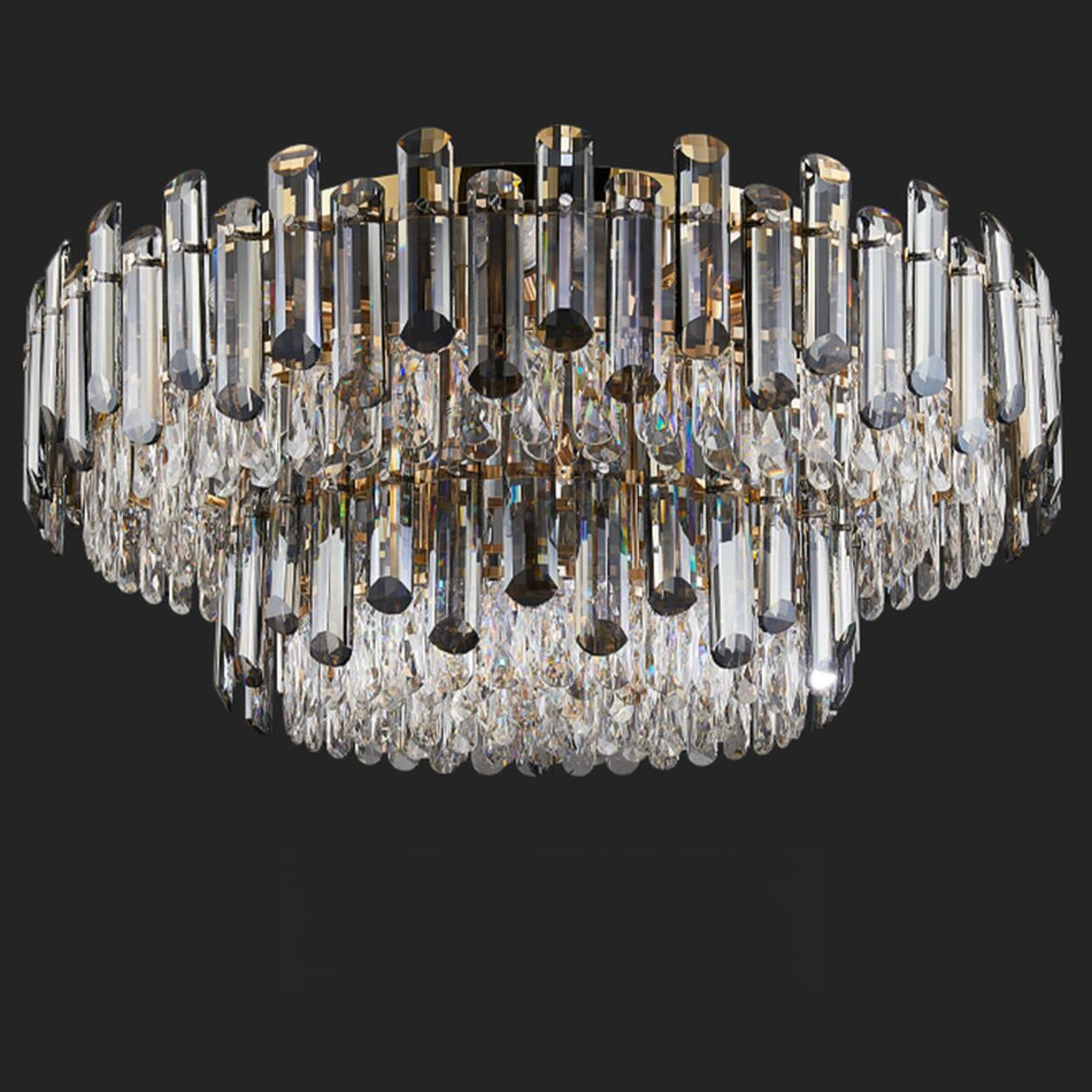 Luxury Smoke Grey Crystal Flush Mount Light Living Room Image - 13