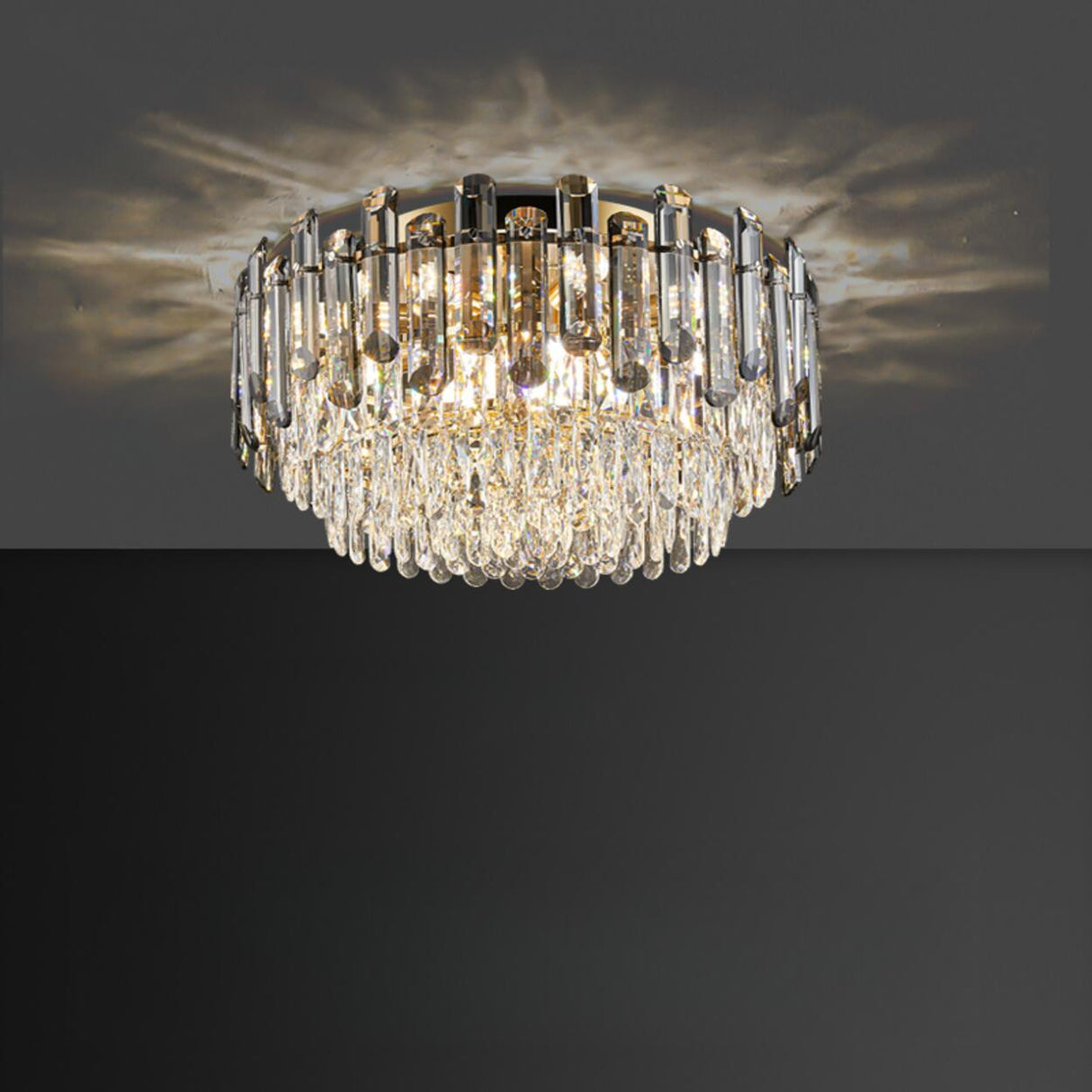 Luxury Smoke Grey Crystal Flush Mount Light Living Room Image - 2