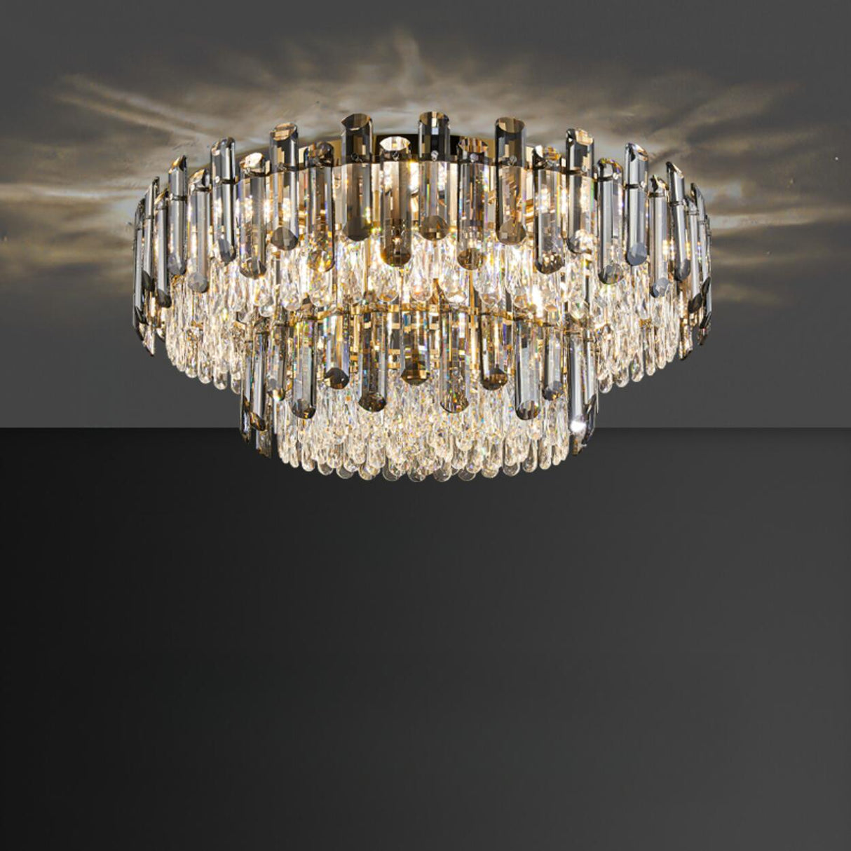 Luxury Smoke Grey Crystal Flush Mount Light Living Room Image - 7