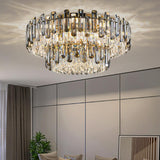 Luxury Smoke Grey Crystal Flush Mount Light Living Room Image - 8