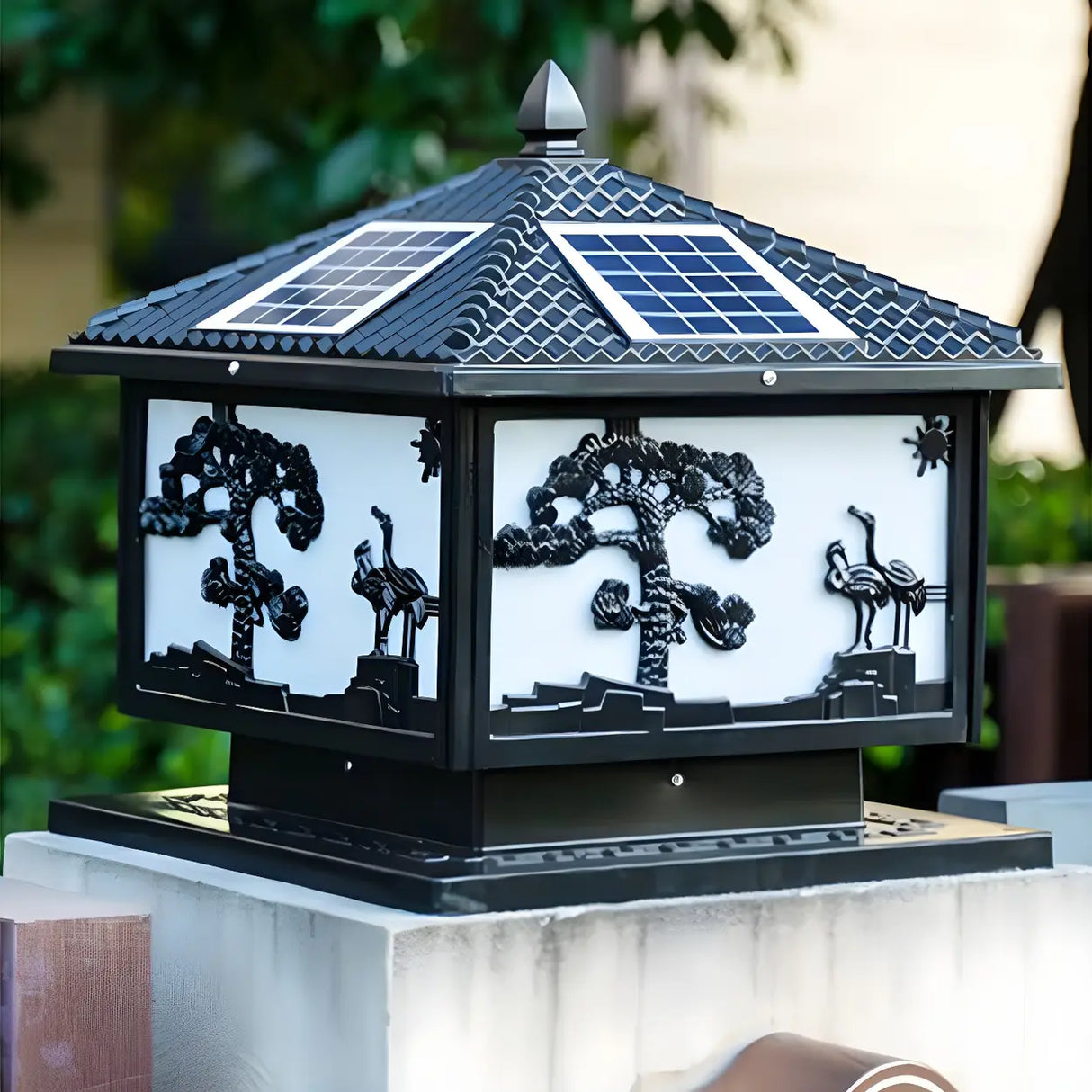 Luxury Solar Pattern Post Lantern Outdoor Lamp Bronze Image - 10