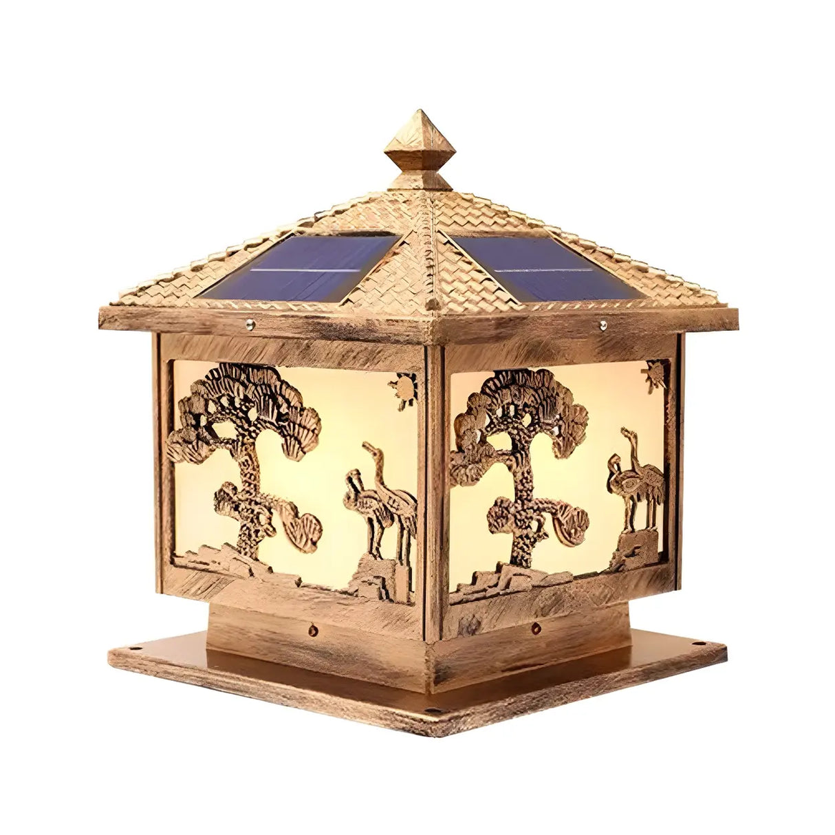 Luxury Solar Pattern Post Lantern Outdoor Lamp Bronze Image - 2