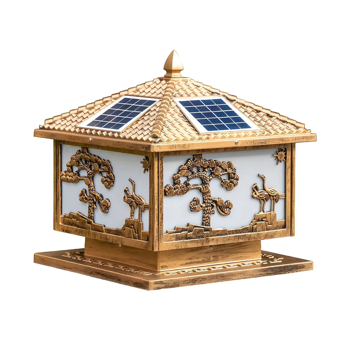 Luxury Solar Pattern Post Lantern Outdoor Lamp Bronze Image - 7