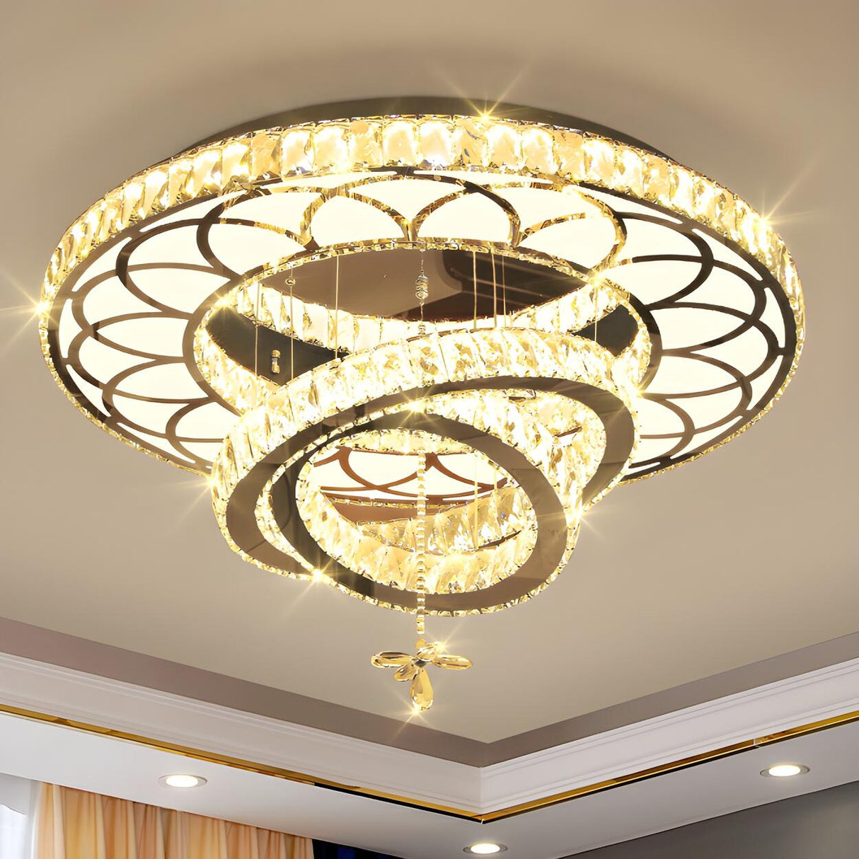 Luxury Spiral Crystal Semi-Flush Mount Ceiling Light Image - 2