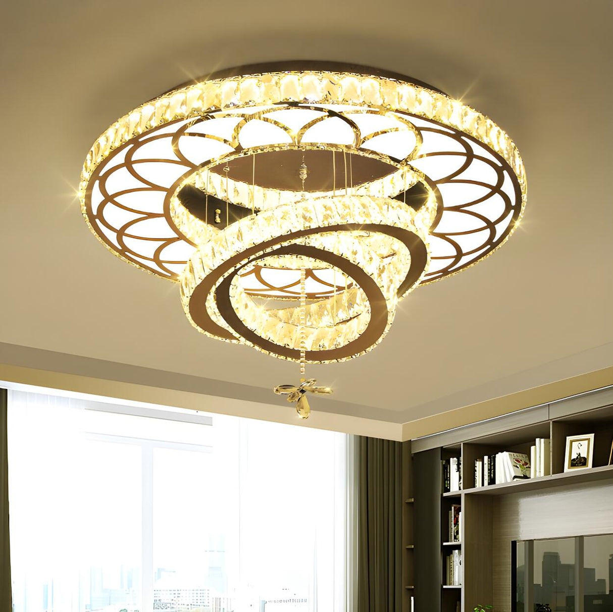 Luxury Spiral Crystal Semi-Flush Mount Ceiling Light Image - 3