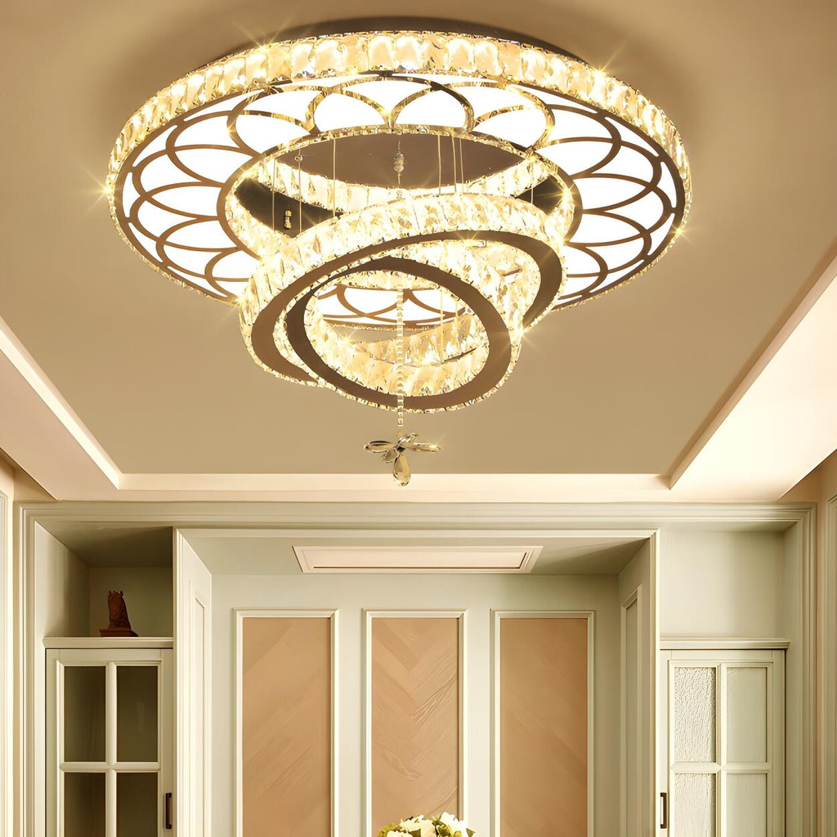 Luxury Spiral Crystal Semi-Flush Mount Ceiling Light Image - 4