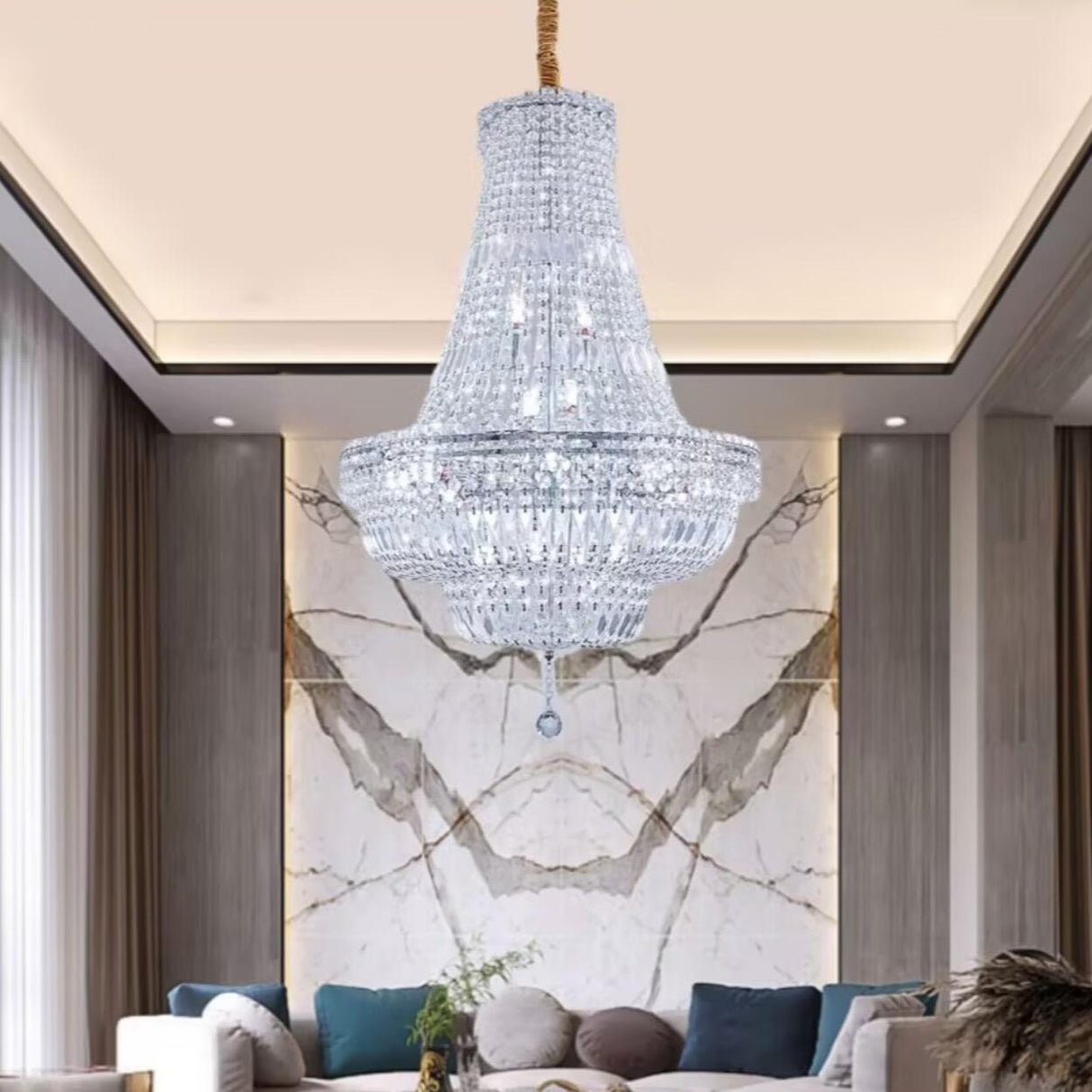 Luxury Stairwell Tiered Clear Crystal Chandelier  Image - 2