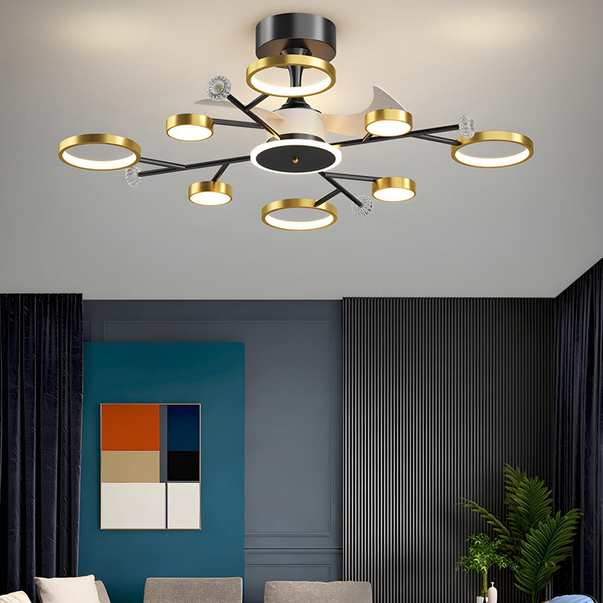 Luxury Starburst Metal Frame Ceiling Fan with Light Image - 18