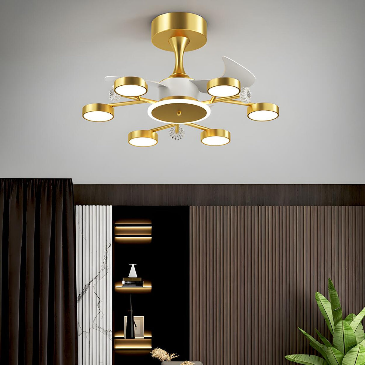 Luxury Starburst Metal Frame Ceiling Fan with Light Image - 19