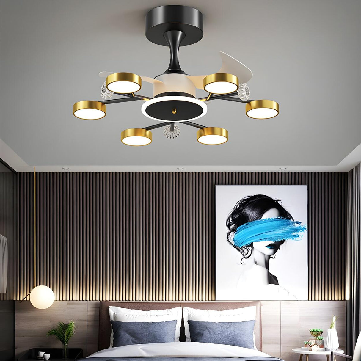 Luxury Starburst Metal Frame Ceiling Fan with Light Image - 20