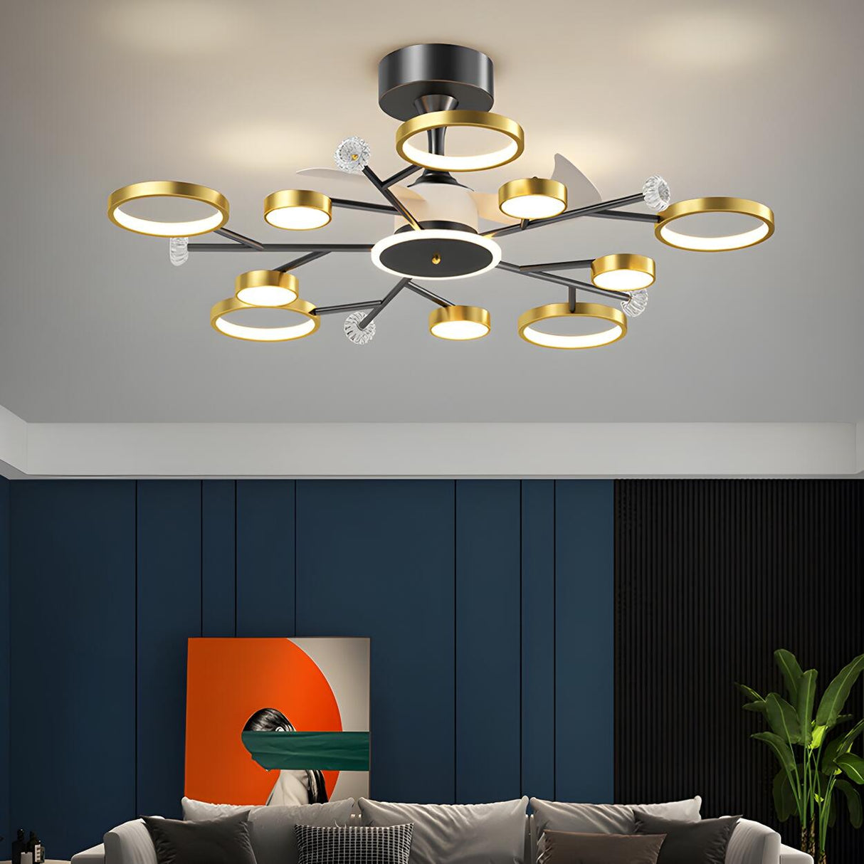 Luxury Starburst Metal Frame Ceiling Fan with Light Image - 3