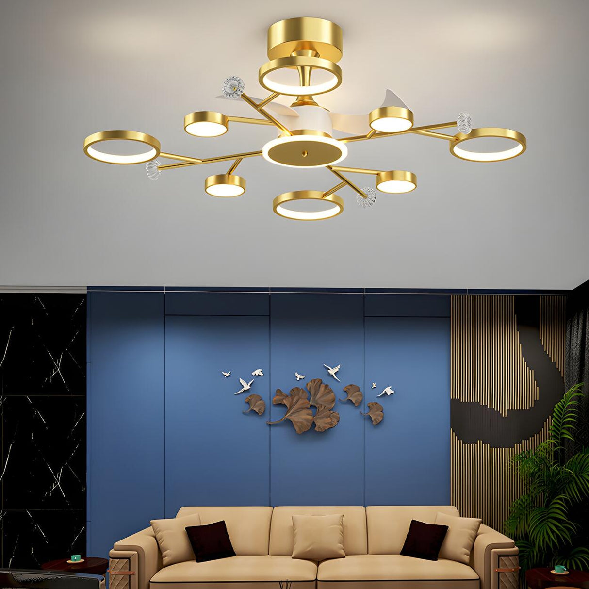 Luxury Starburst Metal Frame Ceiling Fan with Light Image - 6