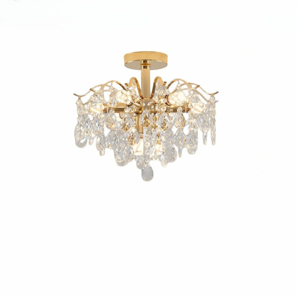 Luxury Teardrop Crystal Gold Semi-Flush Mount Light Image - 18