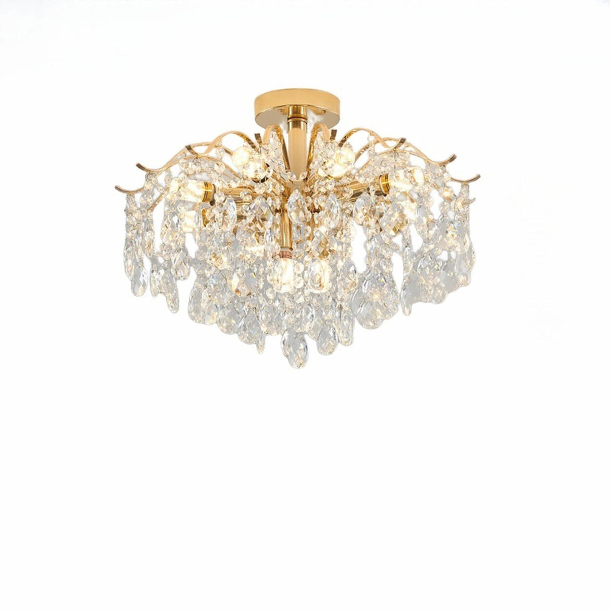 Luxury Teardrop Crystal Gold Semi-Flush Mount Light Image - 2