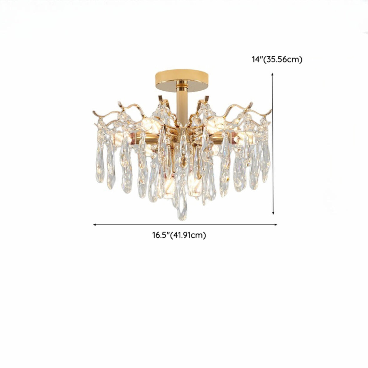 Luxury Teardrop Crystal Gold Semi-Flush Mount Light 