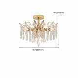 Luxury Teardrop Crystal Gold Semi-Flush Mount Light #size