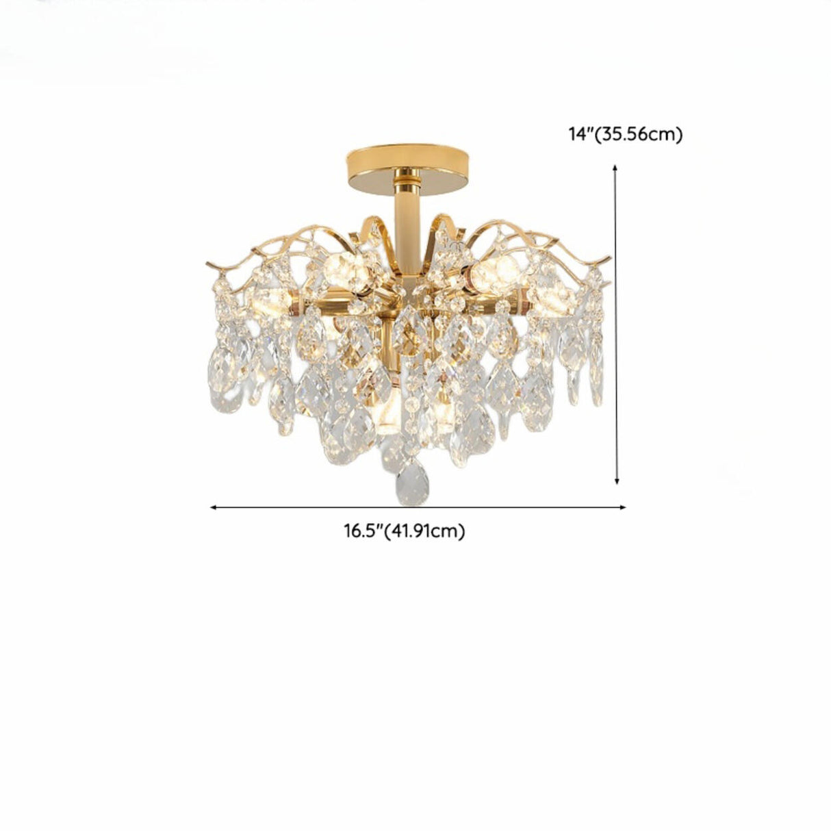 Luxury Teardrop Crystal Gold Semi-Flush Mount Light Image - 27