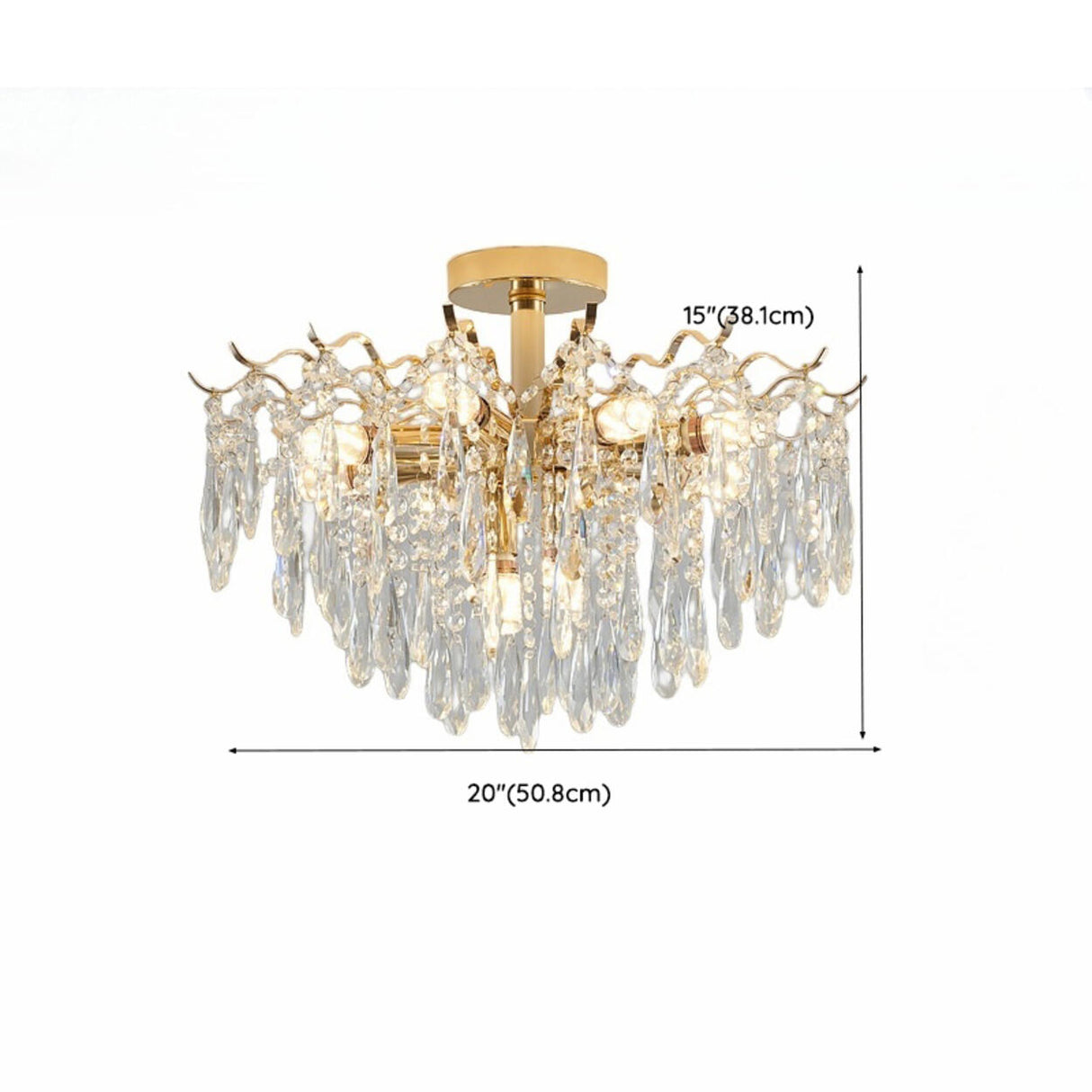 Luxury Teardrop Crystal Gold Semi-Flush Mount Light Image - 29