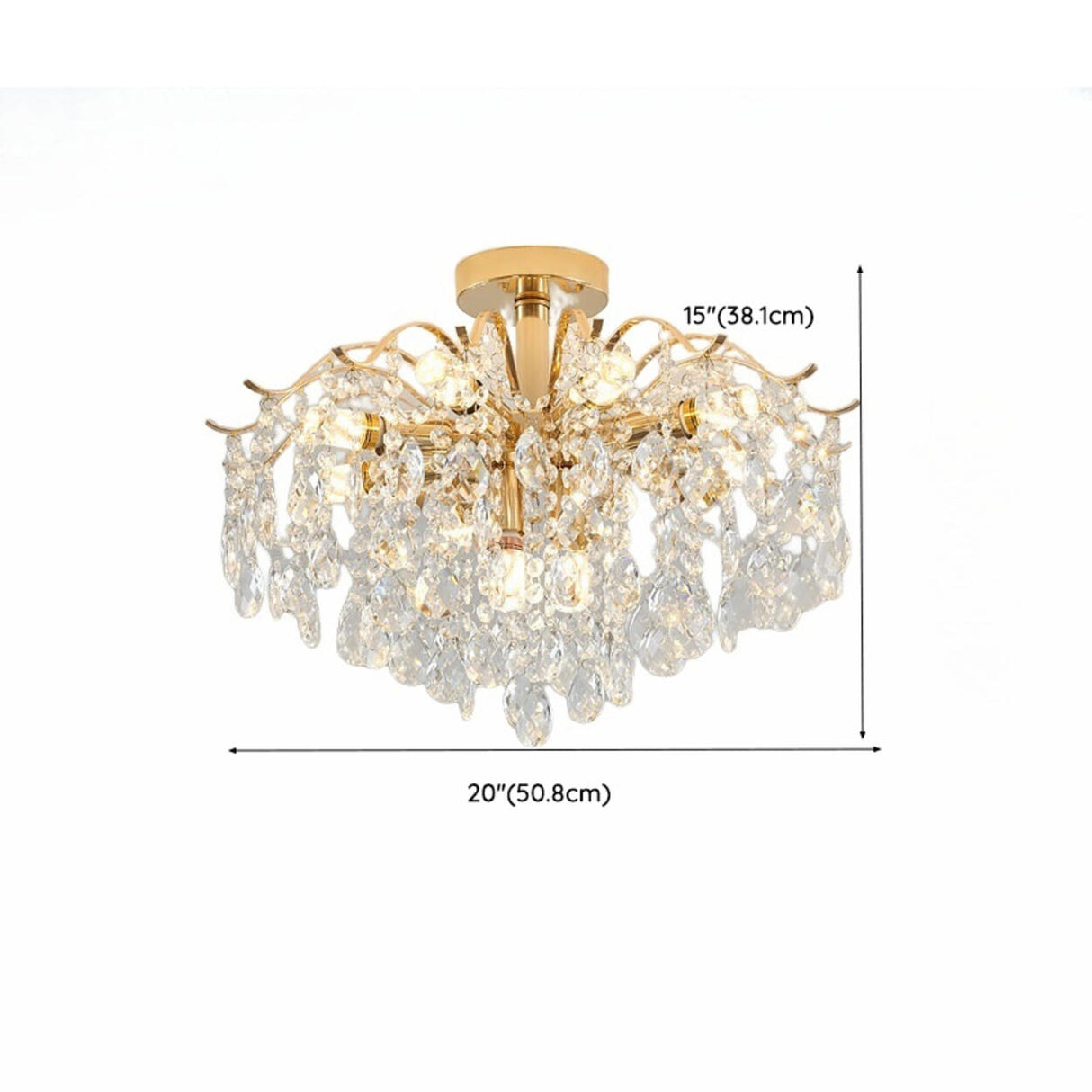 Luxury Teardrop Crystal Gold Semi-Flush Mount Light Image - 30