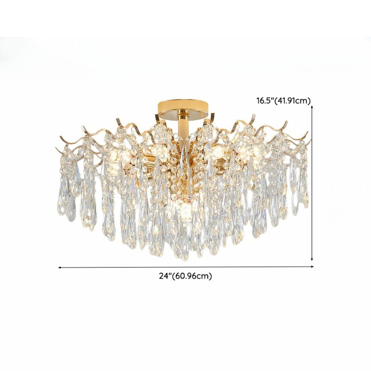 Luxury Teardrop Crystal Gold Semi-Flush Mount Light Image - 33