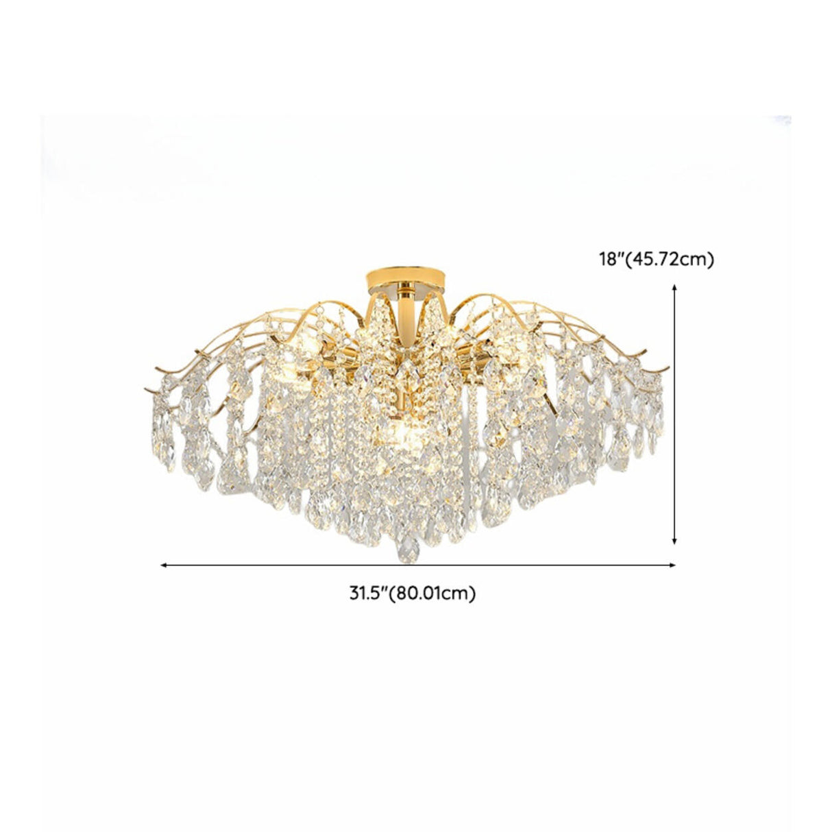 Luxury Teardrop Crystal Gold Semi-Flush Mount Light Image - 38