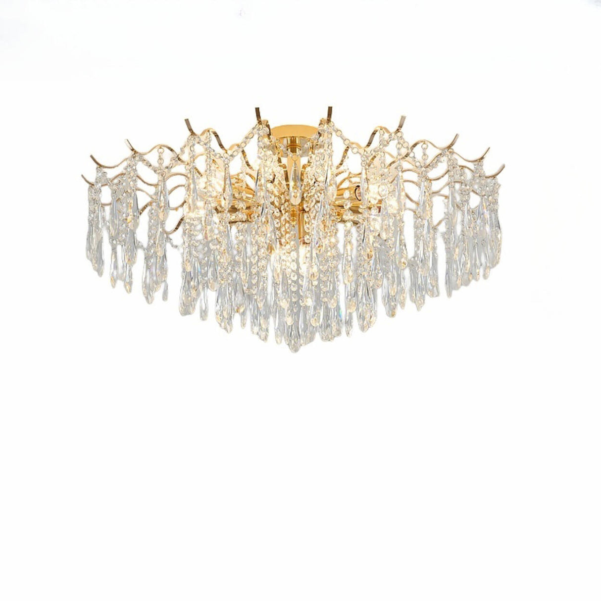 Luxury Teardrop Crystal Gold Semi-Flush Mount Light Image - 6