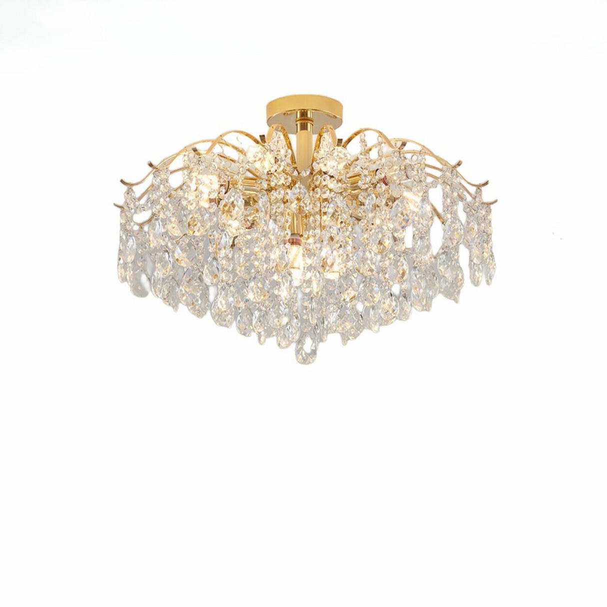 Luxury Teardrop Crystal Gold Semi-Flush Mount Light Image - 7