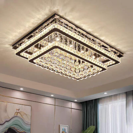 Luxury Three-layer Rectangle Crystal Flush Mount Light Image - 1