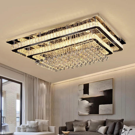 Luxury Three-layer Rectangle Crystal Flush Mount Light Image - 2