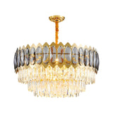 Luxury Tiered Clear Prisms Gold Crystal Drum Chandelier Image - 3