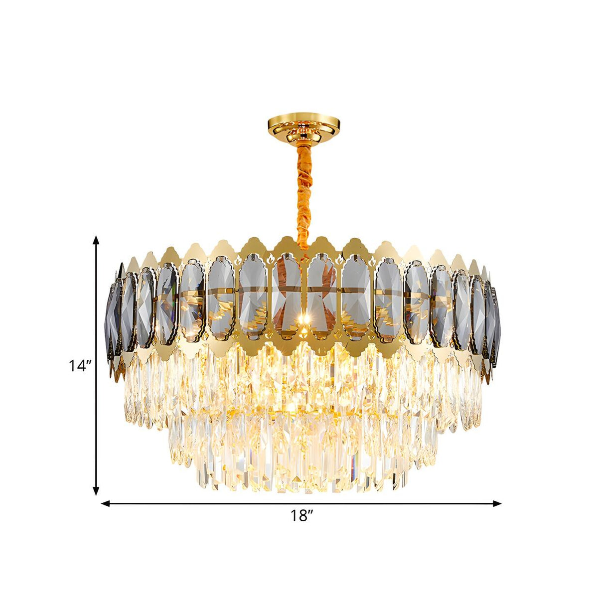 Luxury Tiered Clear Prisms Gold Crystal Drum Chandelier 