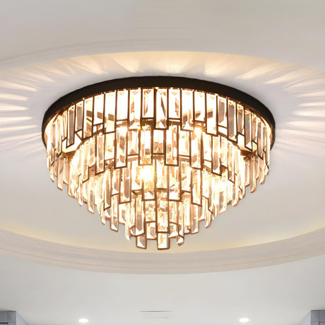 Luxury Tiered Crystal Strip Flush Mount Ceiling Light Image - 1